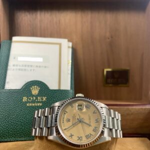 Rolex White Gold Day-Date 36 - 1995 - Salmon Cream Roman Dial - Japanese Day Wheel - President Bracelet - 18239 *UNPOLISHED*