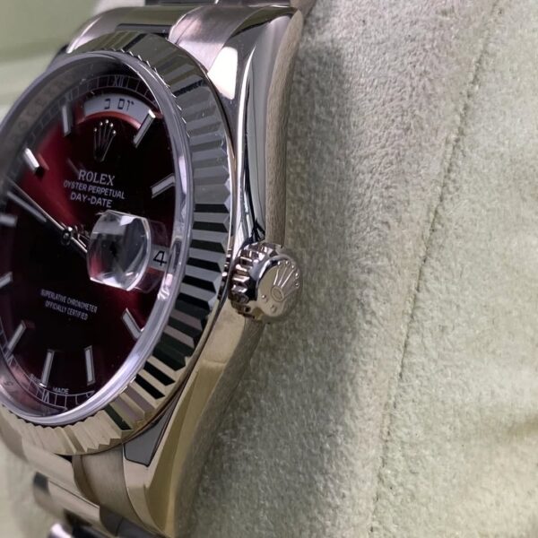 Rolex White Gold Day-Date 36 - 2007 - Fluted Bezel - Cherry Dial Hebrew Day Wheel - President Bracelet - 118239 *FULL SET* - Image 14