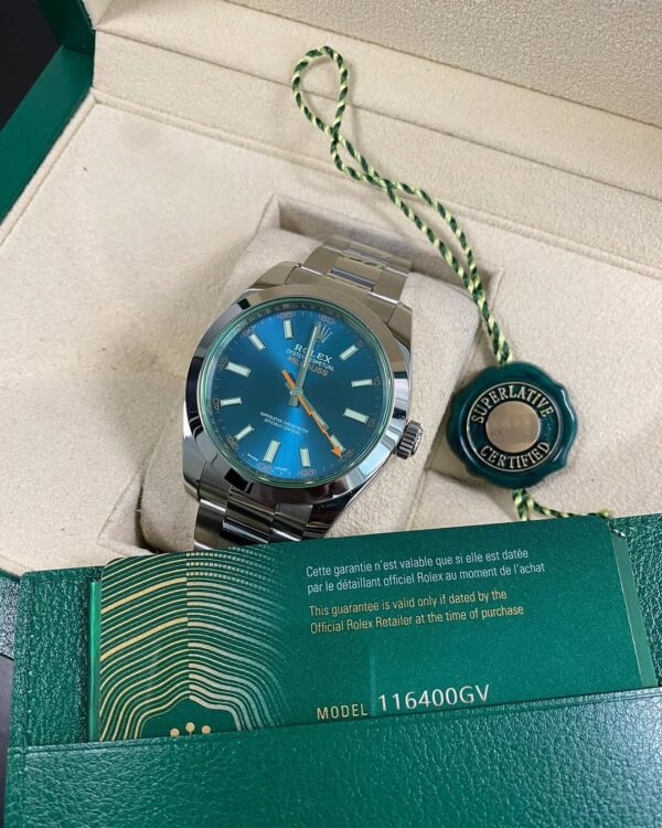 Rolex Milgauss - 2022 - Blue Dial Green Crystal - 116400GV *FULL SET* - Image 10