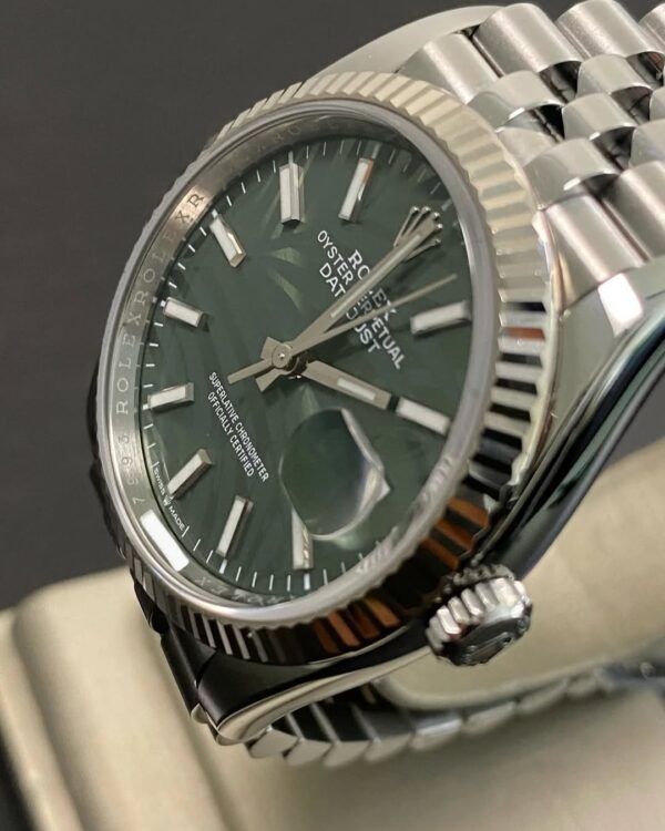 Rolex Steel Datejust 36 - 2022 - Fluted Bezel - Green Palm Motif Dial - Jubilee Bracelet - 126234 *FULL SET* - Image 13