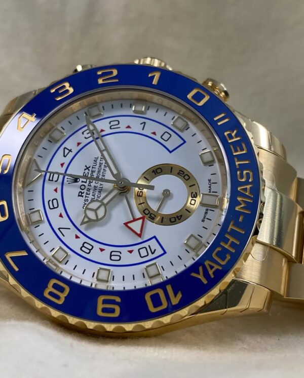 Rolex Yellow Gold Yacht-Master II - 2022 - White Dial - Blue Bezel - 116688 *FULL STICKERS* - Image 12