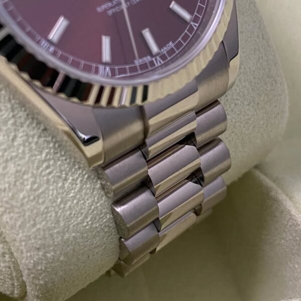 Rolex White Gold Day-Date 36 - 2007 - Fluted Bezel - Cherry Dial Hebrew Day Wheel - President Bracelet - 118239 *FULL SET* - Image 11