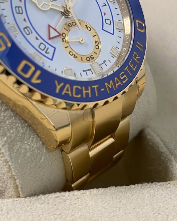 Rolex Yellow Gold Yacht-Master II - 2022 - White Dial - Blue Bezel - 116688 *FULL STICKERS* - Image 9