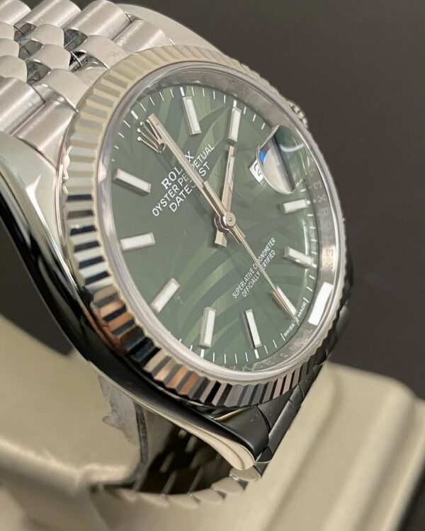 Rolex Steel Datejust 36 - 2022 - Fluted Bezel - Green Palm Motif Dial - Jubilee Bracelet - 126234 *FULL SET* - Image 8