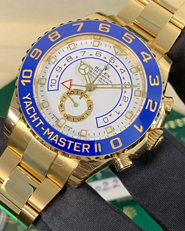 Rolex Yellow Gold Yacht-Master II - 2022 - White Dial - Blue Bezel - 116688 *FULL STICKERS* - Image 7
