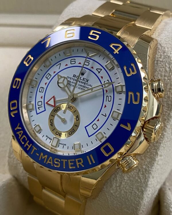 Rolex Yellow Gold Yacht-Master II - 2022 - White Dial - Blue Bezel - 116688 *FULL STICKERS* - Image 6