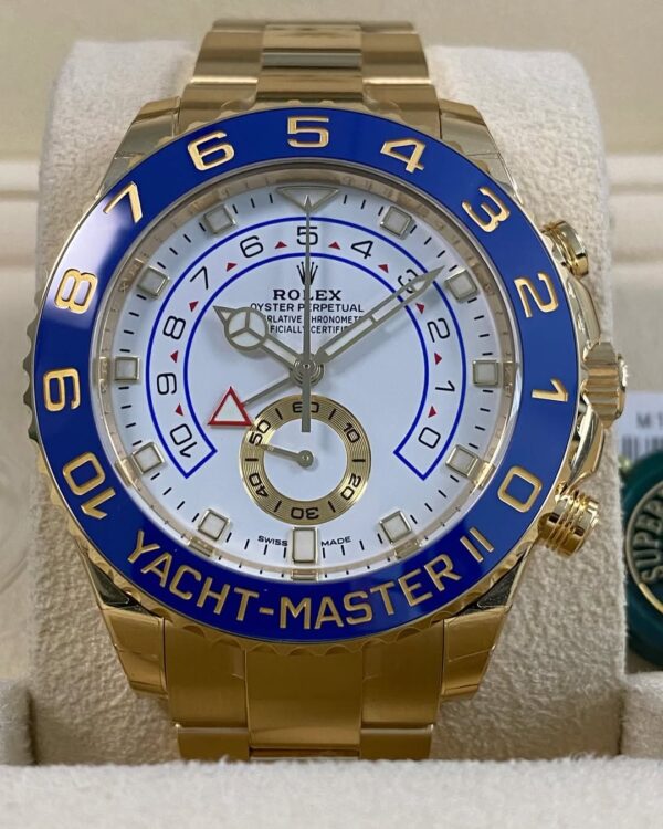 Rolex Yellow Gold Yacht-Master II - 2022 - White Dial - Blue Bezel - 116688 *FULL STICKERS* - Image 3