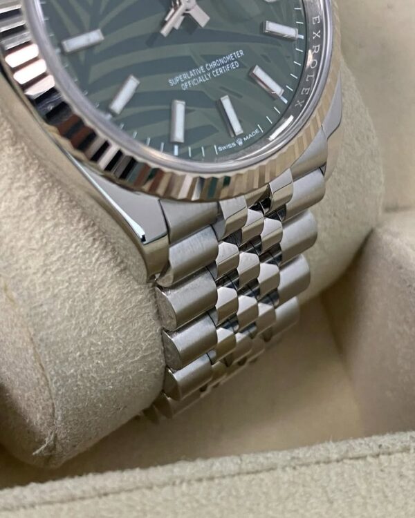 Rolex Steel Datejust 36 - 2022 - Fluted Bezel - Green Palm Motif Dial - Jubilee Bracelet - 126234 *FULL SET* - Image 3