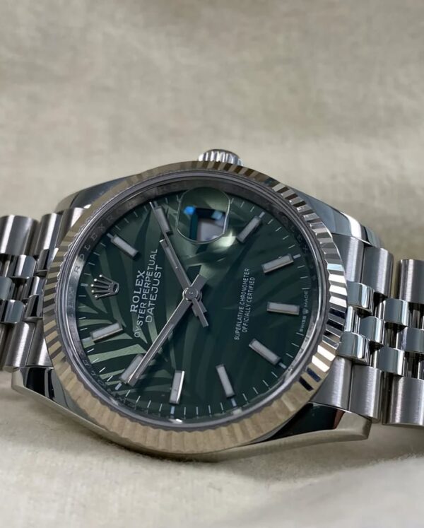 Rolex Steel Datejust 36 - 2022 - Fluted Bezel - Green Palm Motif Dial - Jubilee Bracelet - 126234 *FULL SET* - Image 2